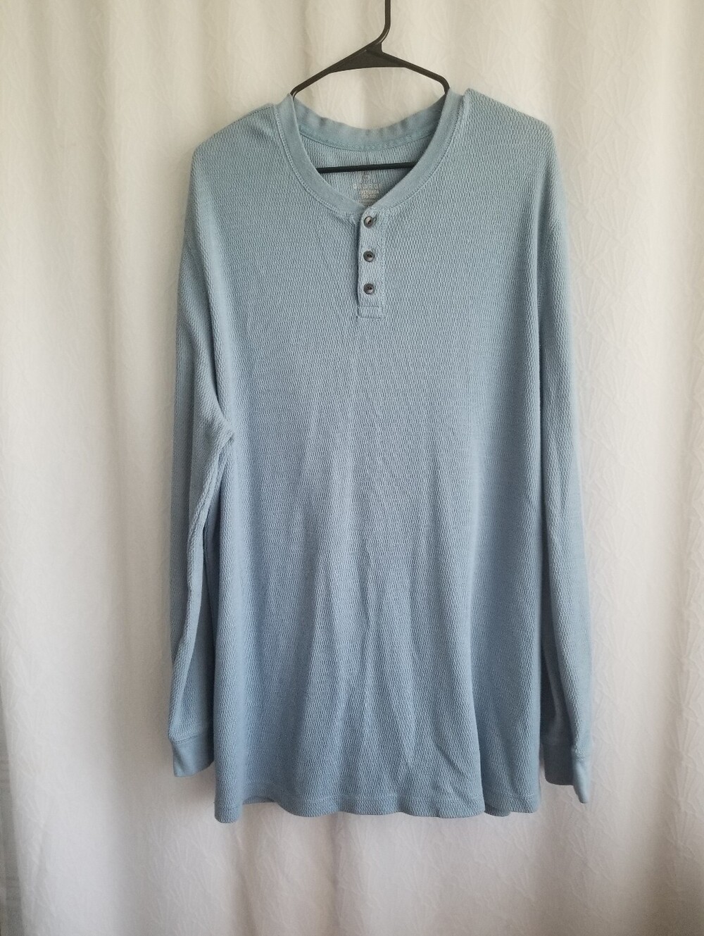 Light Blue Long Sleeve Henley Shirt Men's 2XLT (50-52)
